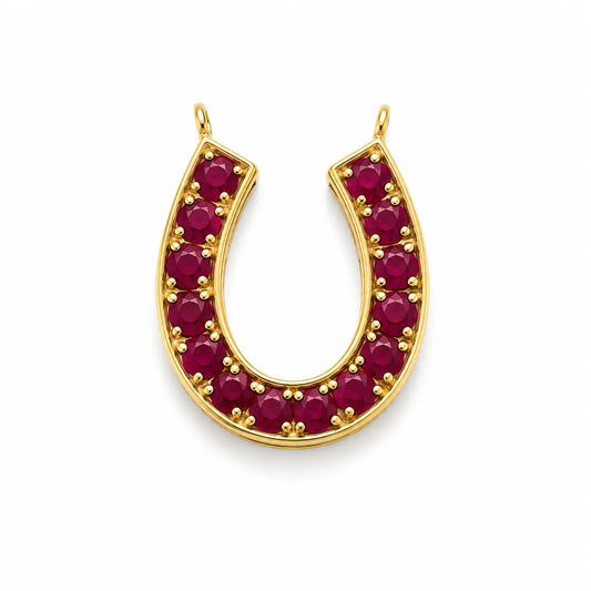 14KT YELLOW GOLD RUBY HORSESHOE PENDANT