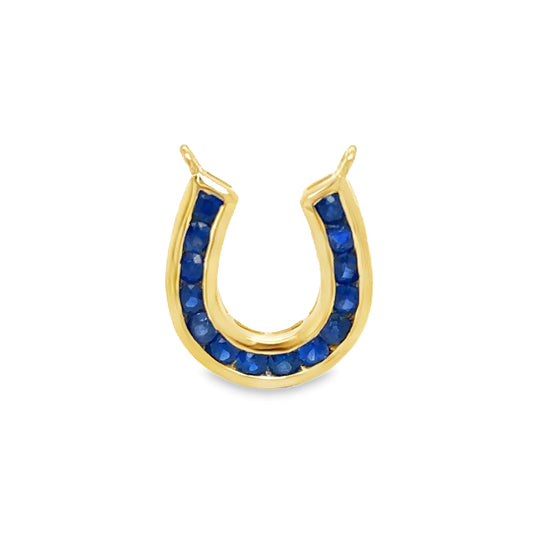 14KT YELLOW GOLD BLUE SAPPHIRE HORSESHOE PENDANT