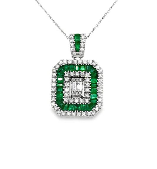 14KT WHITE GOLD EMERALD AND DIAMONDS PENDANT