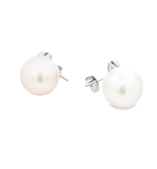 14KT WHITE GOLD FRESH WATER PEARL AND EMERALD EARRING