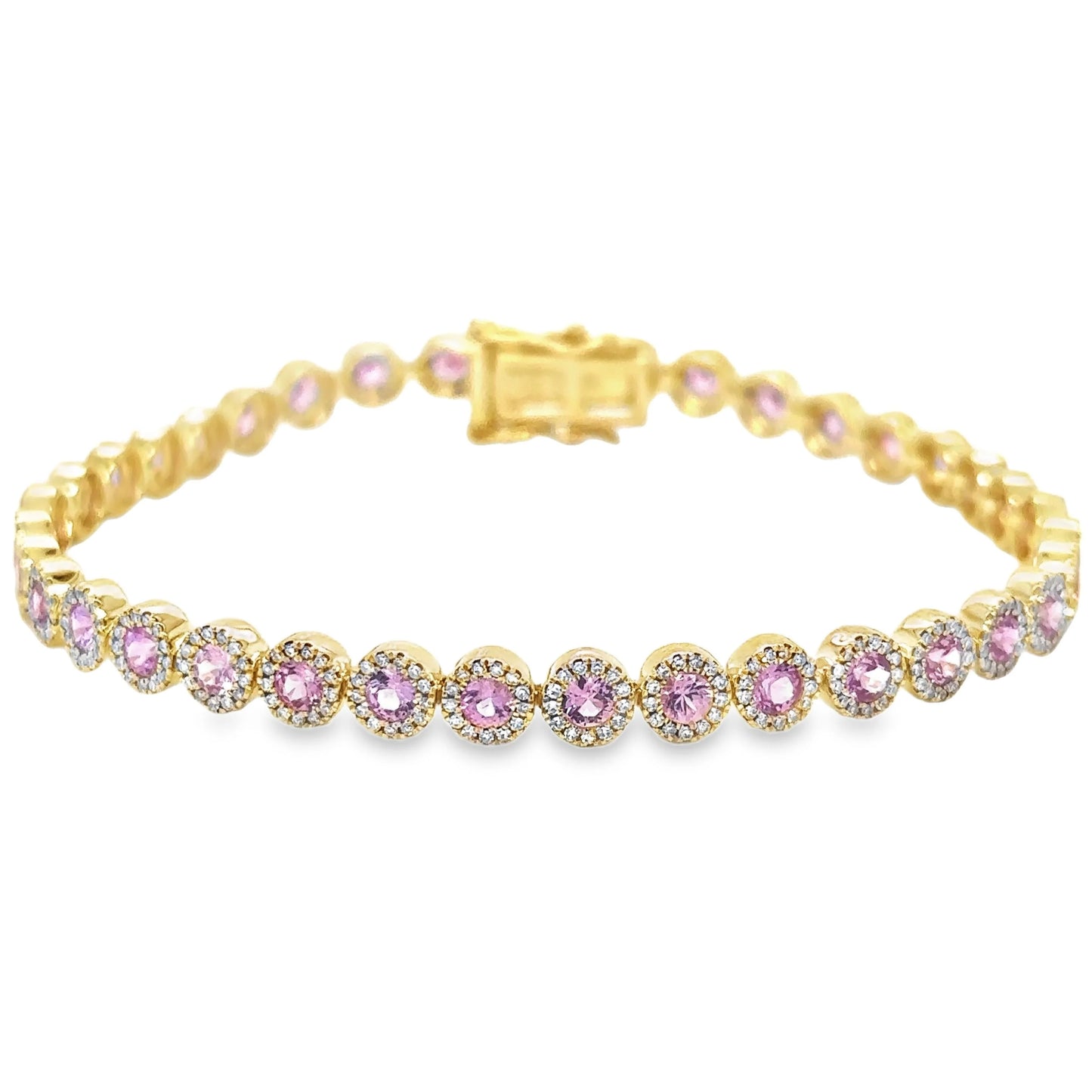 14KT GOLD PINK SAPPHIRE AND DIAMONDS TENNIS BRACELET