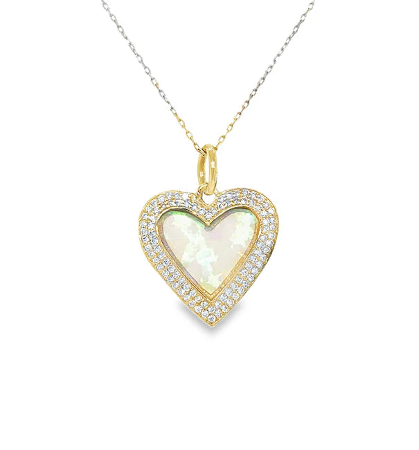 14KT YELLOW GOLD OPAL HEART PENDANT WITH DIAMONDS