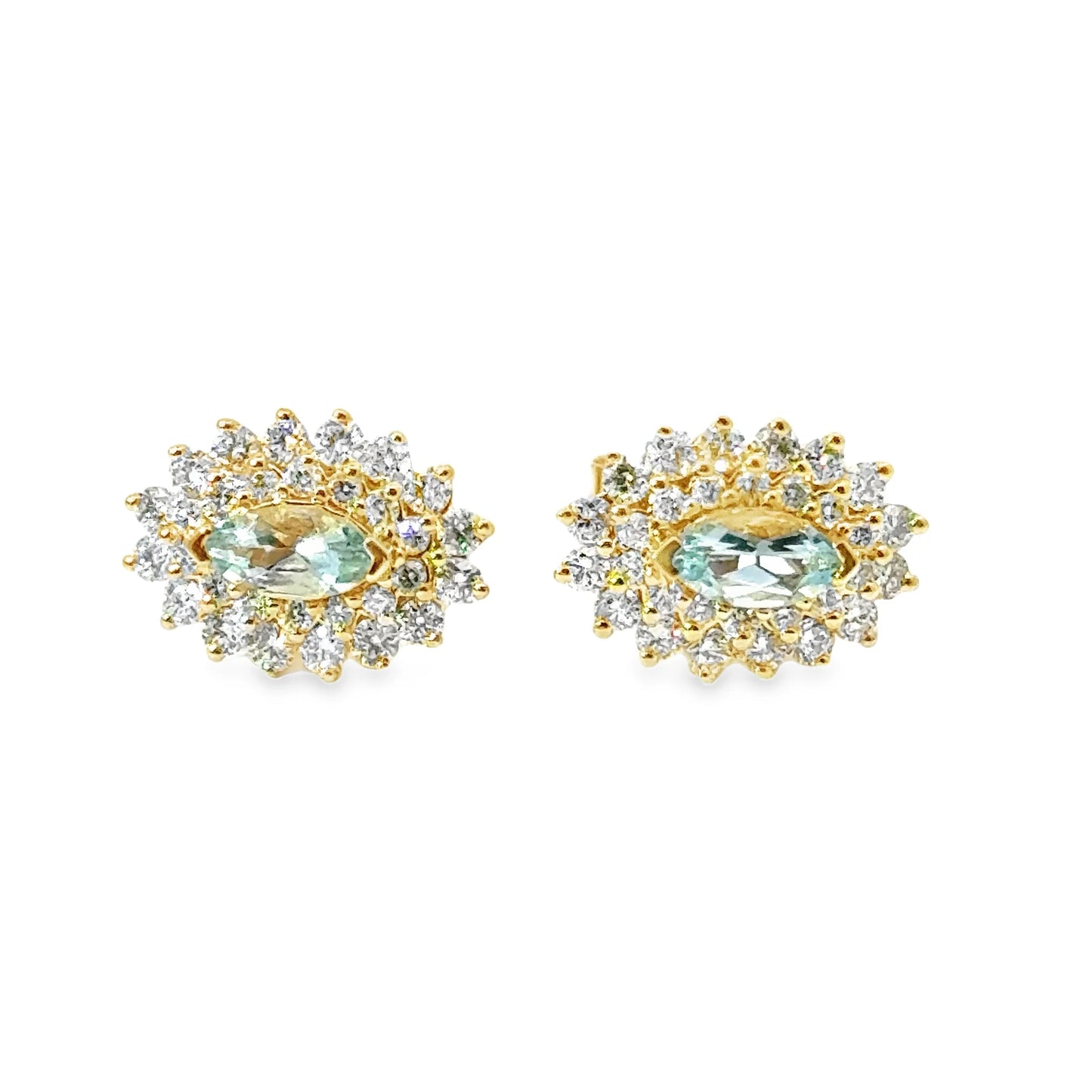 14KT GOLD AND WHITE GOLD AQUAMARINE AND DIAMONDS STUD EARRING