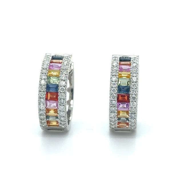 14KT WHITE GOLD MULTI SAPPHIRE AND DIAMONDS EARRING