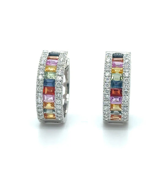 14KT WHITE GOLD MULTI SAPPHIRE AND DIAMONDS EARRING