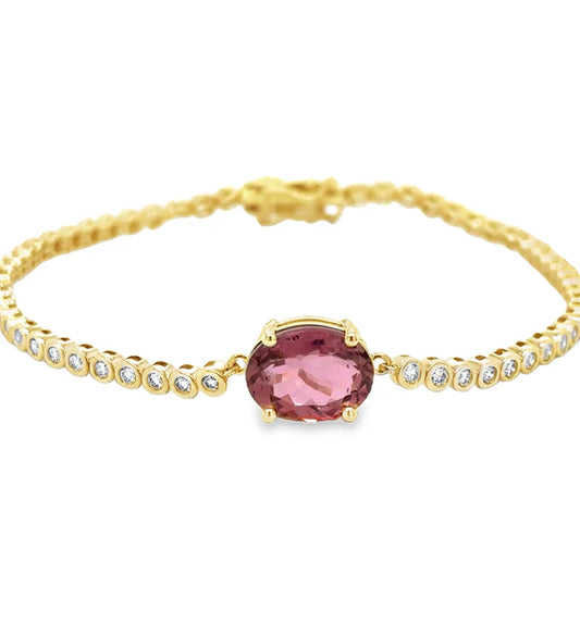 14KT ROSE GOLD PINK SAPPHIRE OCT AND DIAMOND TENNIS BRACELET