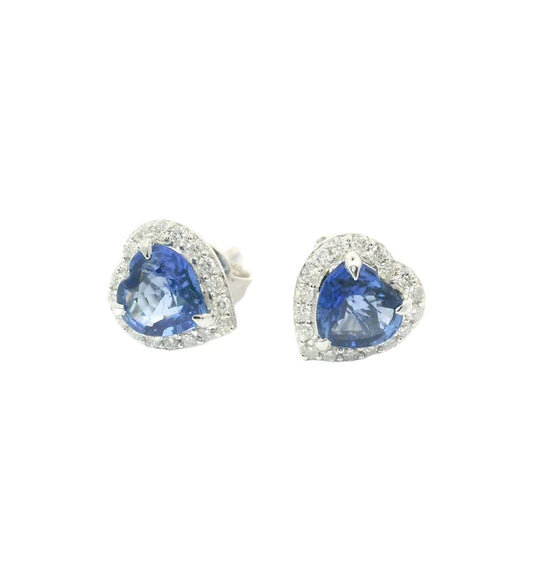 18KT WHITE GOLD HEART SHAPE SAPPHIRE AND DIAMONDS EARRING