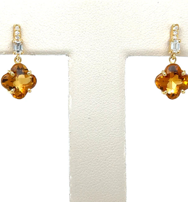 14KT YELLOW GOLD CITRINE AND DIAMONDS EARRING