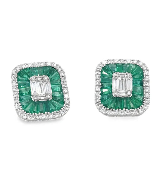 14KT WHITE GOLD EMERALD AND DIAMONDS EARRING