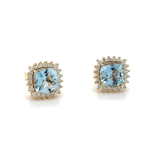 14KT YELLOW GOLD AQUAMARINE WITH DIAMONDS EARRING