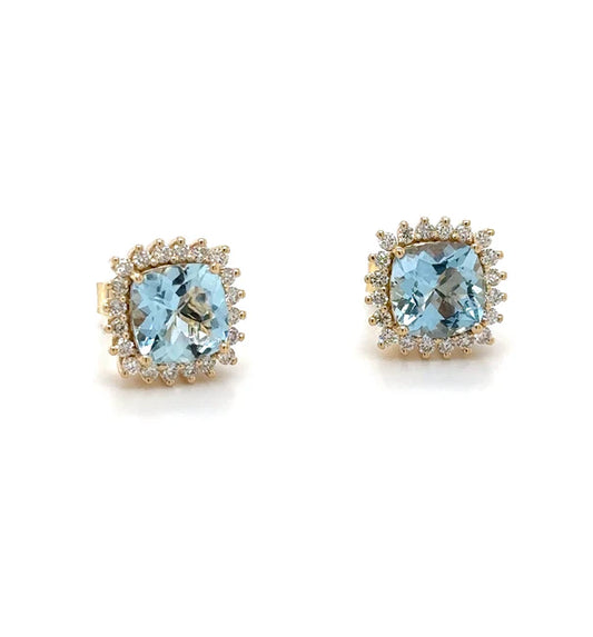 14KT YELLOW GOLD AQUAMARINE WITH DIAMONDS EARRING