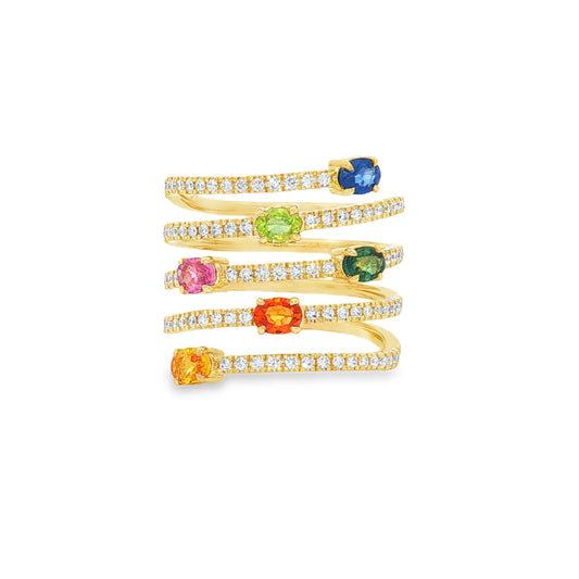14KT GOLD MULTI SAPPHIRE AND DIAMOND RING