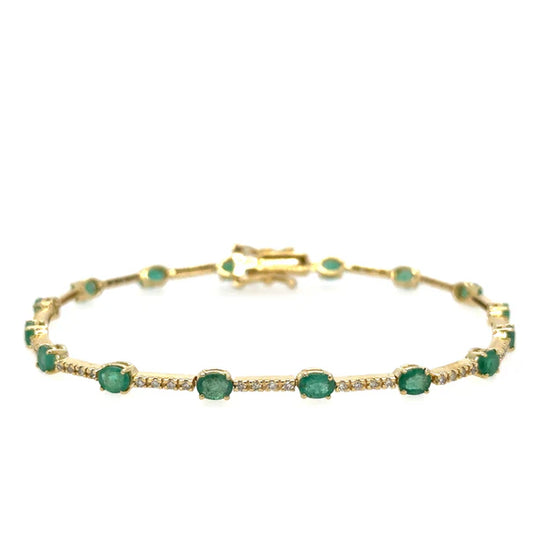 18KT YELLOW GOLD EMERALD AND DIAMONDS BRACELET