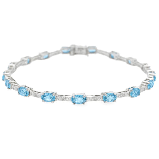 14KT GOLD BLUE TOPAZ AND DIAMONDS BRACELET