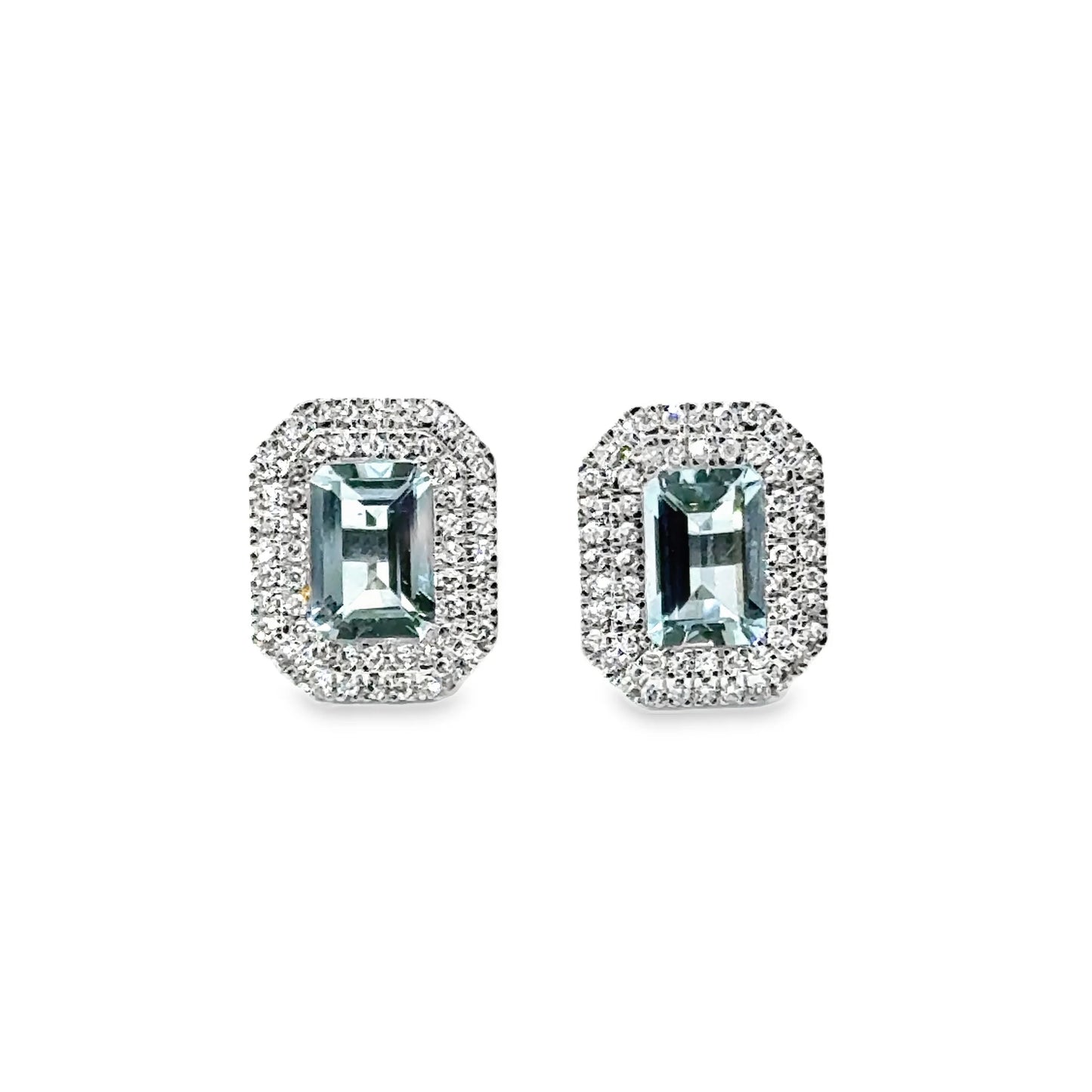 14KT GOLD AND WHITE GOLD AQUAMARINE AND DIAMONDS STUD EARRING