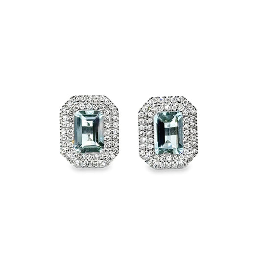 14KT GOLD AND WHITE GOLD AQUAMARINE AND DIAMONDS STUD EARRING