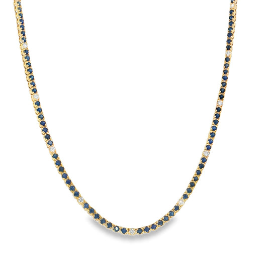 14KT GOLD BLUE SAPPHIRE AND DIAMOND TENNIS NECKLACE