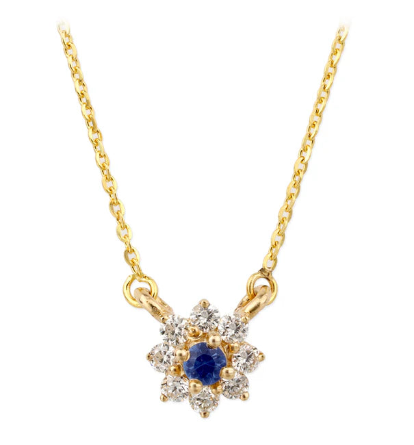 14KT YELLOW GOLD DIAMOND AND BLUE SAPPHIRE NECKLACE