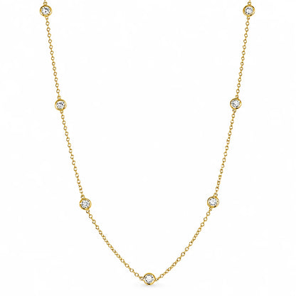 14KT GOLD BEZELLED DIAMOND STATION NECKLACE 0.50 CTS