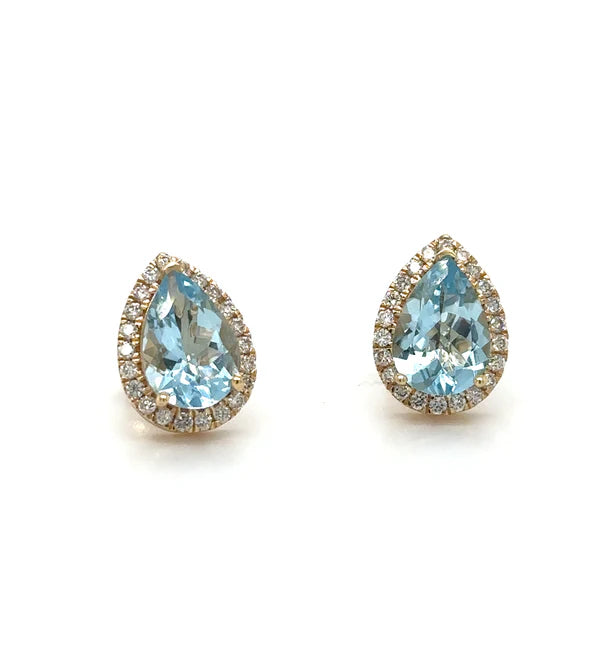14K YELLOW GOLD AQUAMARINE WITH DIAMONDS EARRING