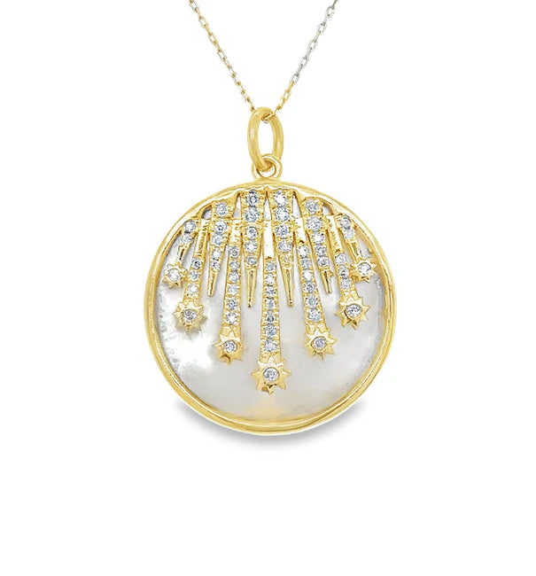 14KT YELLOW GOLD MOTHER OF PEARL STAR PENDANT WITH DIAMONDS