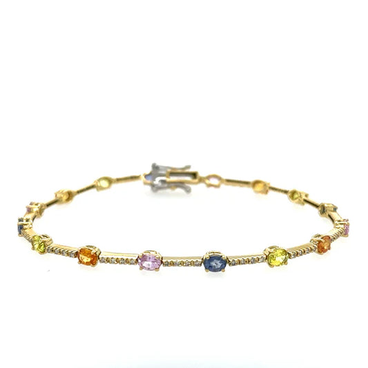 18KT YELLOW GOLD MULTI SAPPHIRE AND DIAMONDS BRACELET