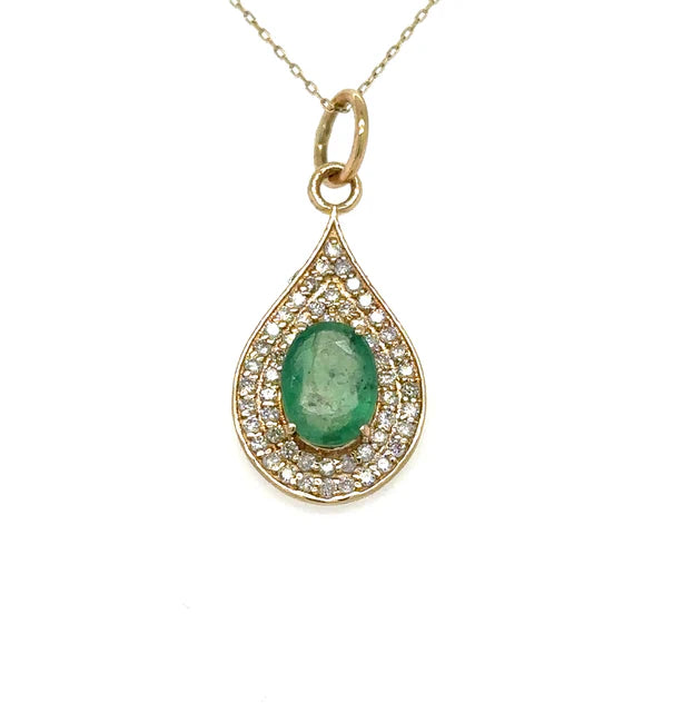 14KT YELLOW GOLD EMERALD AND DIAMONDS PENDANT