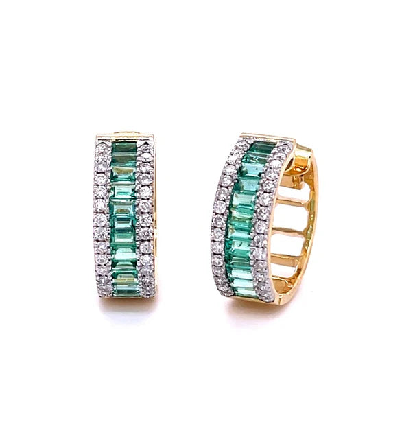 14KT YELLOW GOLD EMERALD WITH DIAMONDS EARING