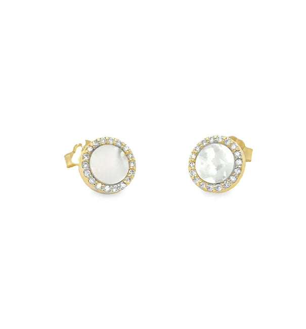 14KT YELLOW GOLD MOTHER OF PEARL WITH DIAMONDS ROUND EARRING