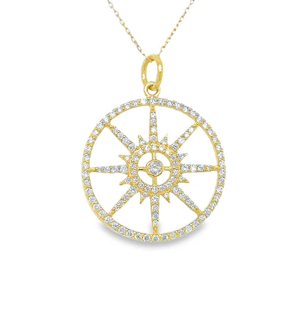 14KT YELLOW GOLD CLEAR QUARTZ PENDANT WITH DIAMONDS