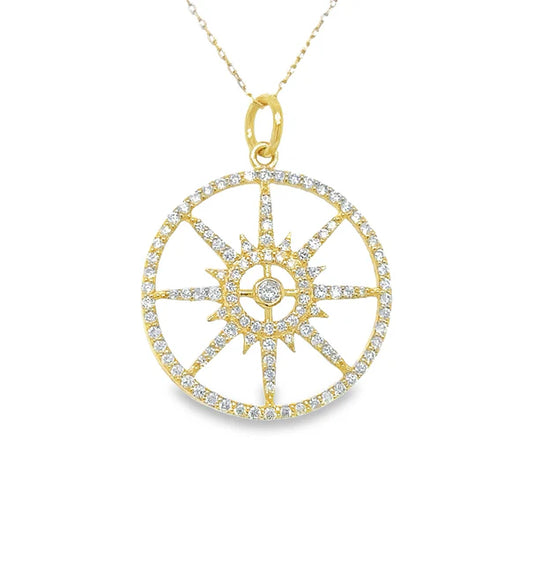 14KT YELLOW GOLD CLEAR QUARTZ PENDANT WITH DIAMONDS