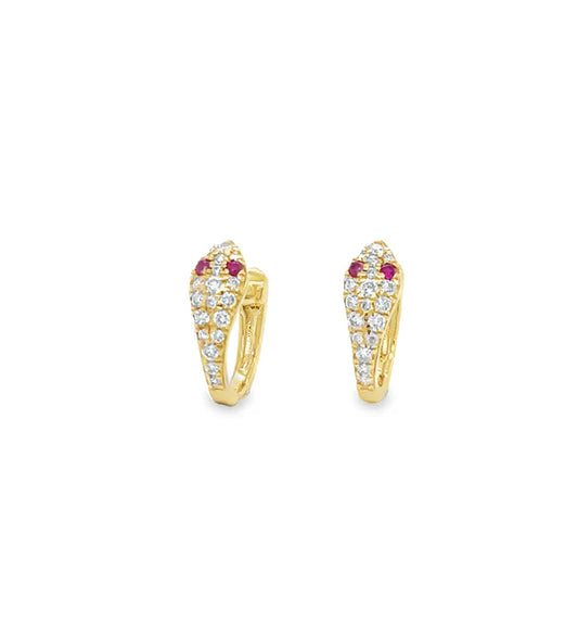 14KT YELLOW GOLD RUBY AND DIAMONDS SNAKE HUGGIES