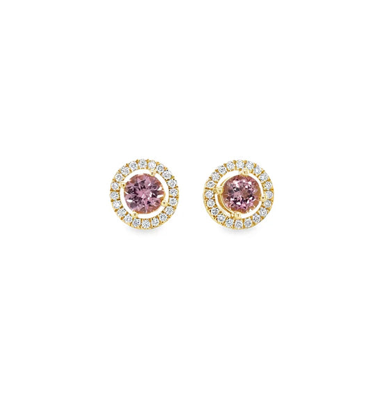 14KT YELLOW GOLD PINK TOURMALINE AND DIAMONDS STUD EARRING