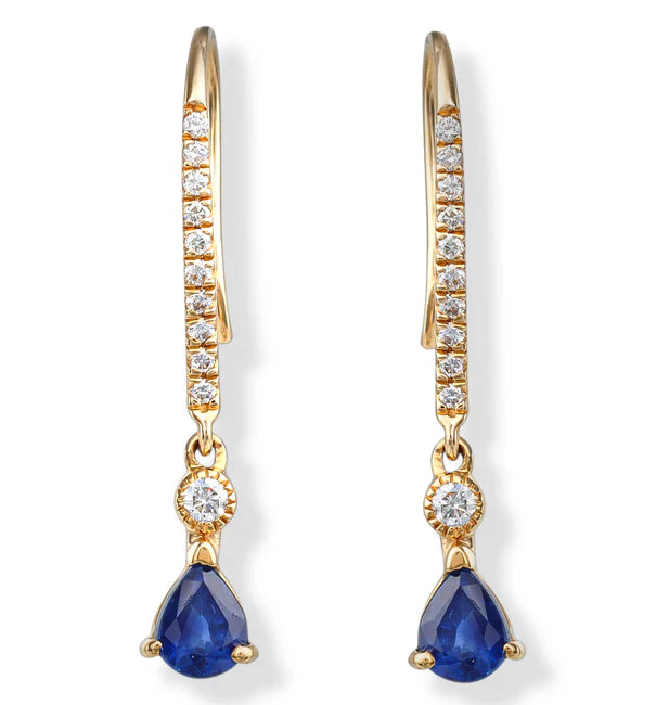 14KT YELLOW GOLD DIAMOND AND BLUE SAPPHIRE EARRINGS