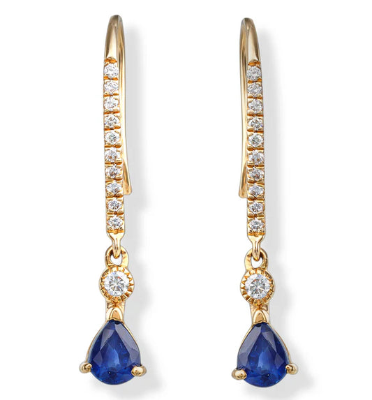 14KT YELLOW GOLD DIAMOND AND BLUE SAPPHIRE EARRINGS