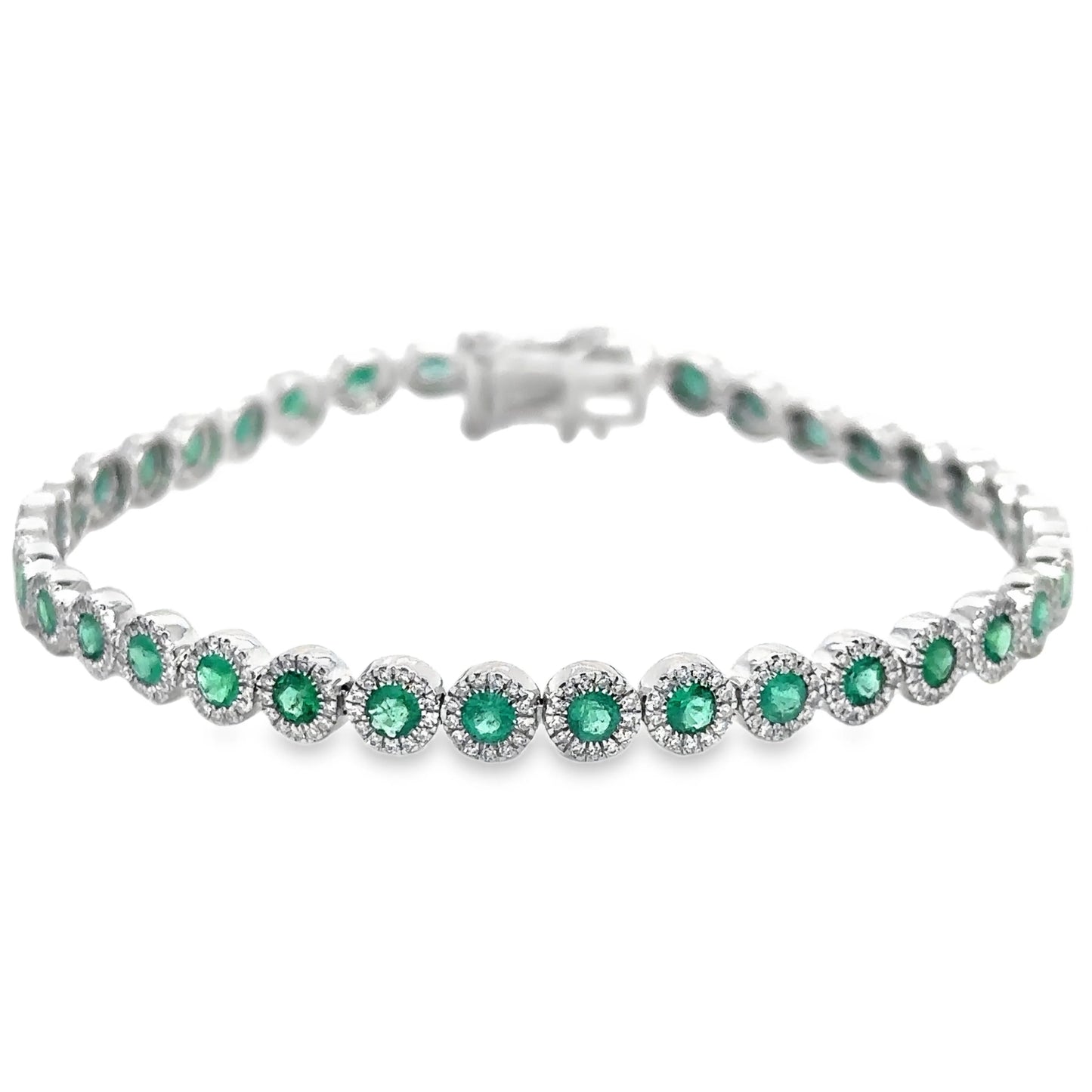 14KT GOLD EMERALD AND DIAMONDS TENNIS BRACELET