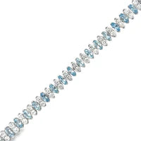 14KT WHITE GOLD MARQUISE SHAPE AQUAMARINE AND DIAMONDS TENNIS BRACELET