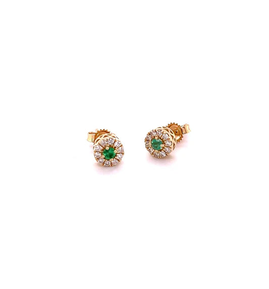 14KT YELLOW GOLD EMERALD WITH DIAMONDS EARRING