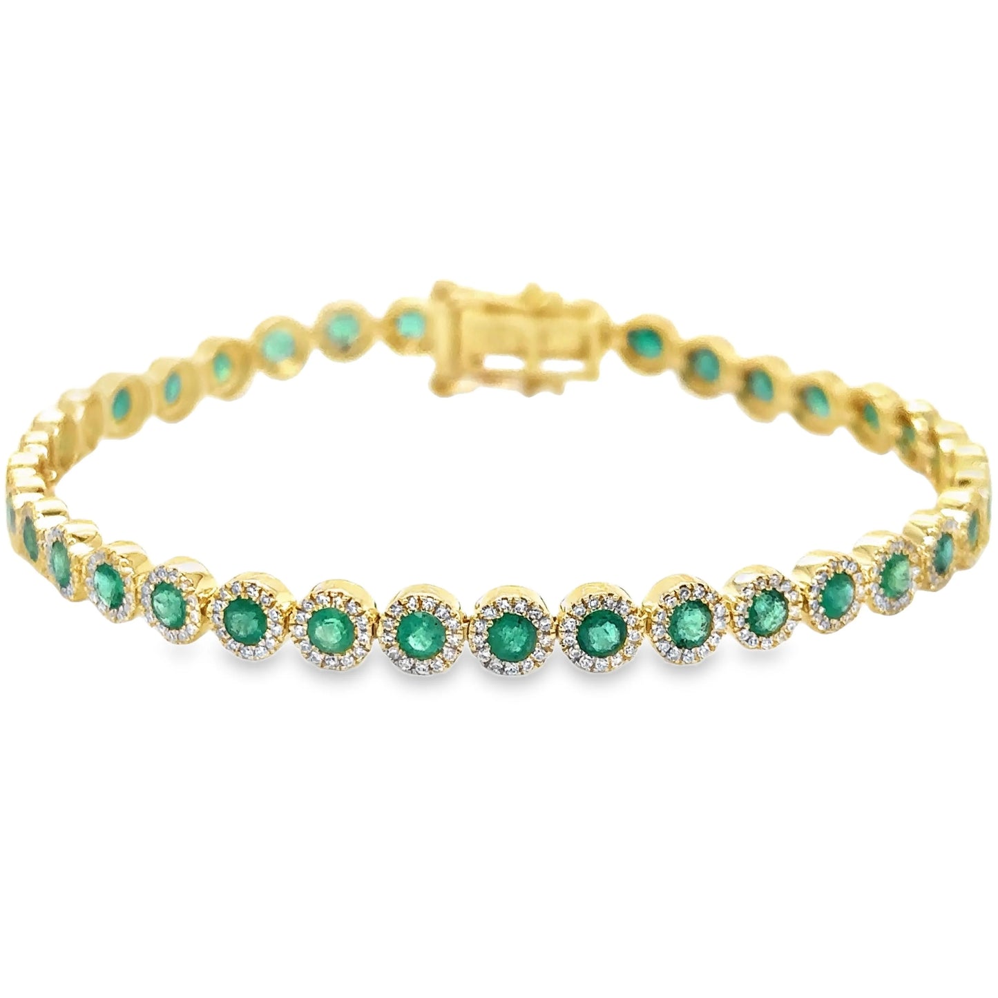 14KT GOLD EMERALD AND DIAMONDS TENNIS BRACELET
