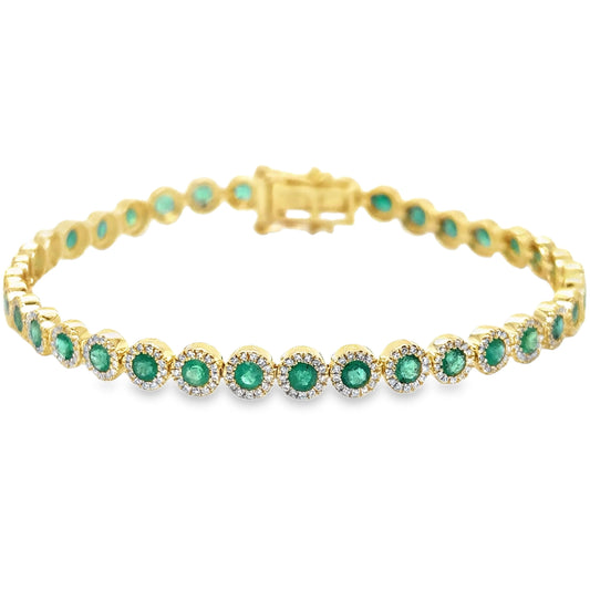 14KT GOLD EMERALD AND DIAMONDS TENNIS BRACELET