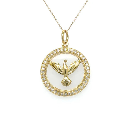 14KT YELLOW GOLD CLEAR QUARTZ BIRD PENDANT WITH DIAMONDS