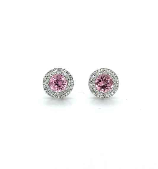 14KT WHITE GOLD PINK TOURMALINE AND DIAMONDS STUD EARRING