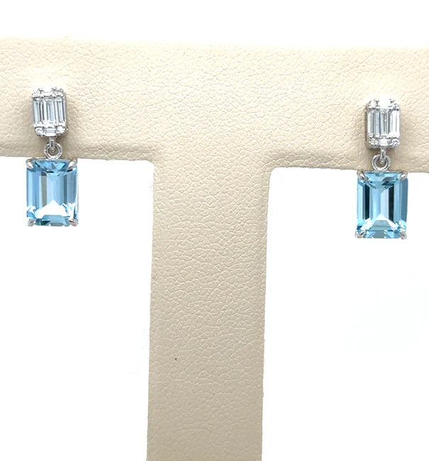 14KT WHITE GOLD AQUAMARINE WITH DIAMONDS EARRING