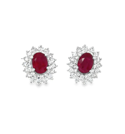 18KT WHITE GOLD RUBY AND DIAMONDS EARRING