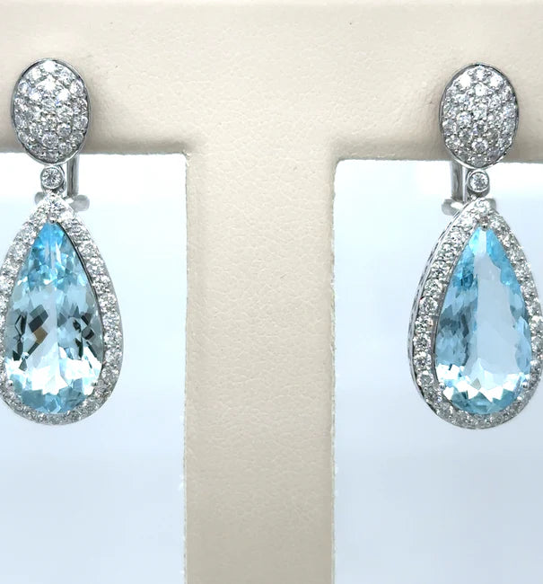 AQUAMARINE WITH DIAMONDS EARRING