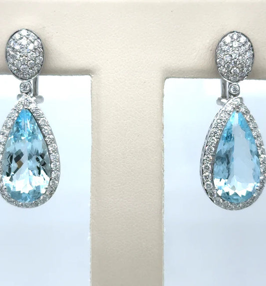 AQUAMARINE WITH DIAMONDS EARRING