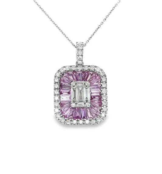 14KT WHITE GOLD PINK SAPPHIRE AND DIAMONDS PENDANT
