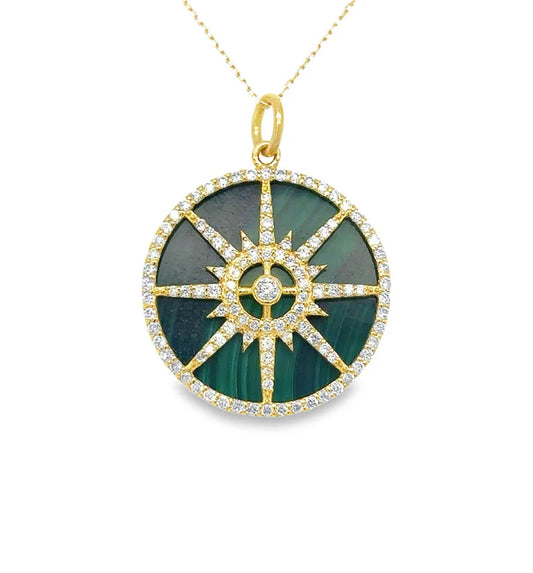 14KT YELLOW GOLD MALACHITE PENDANT WITH DIAMONDS