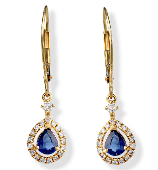 14KT YELLOW GOLD DIAMOND AND BLUE SAPPHIRE EARRINGS