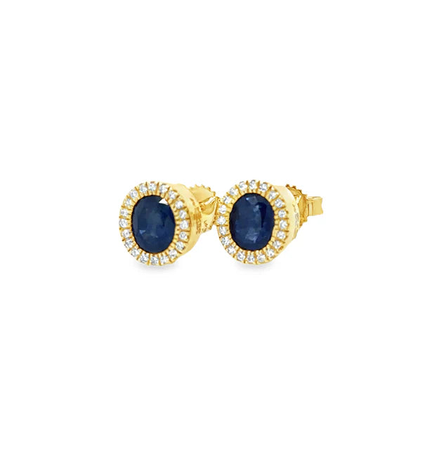14KT GOLD AND WHITE GOLD BLUE SAPPHIRE WITH DIAMONDS EARRING